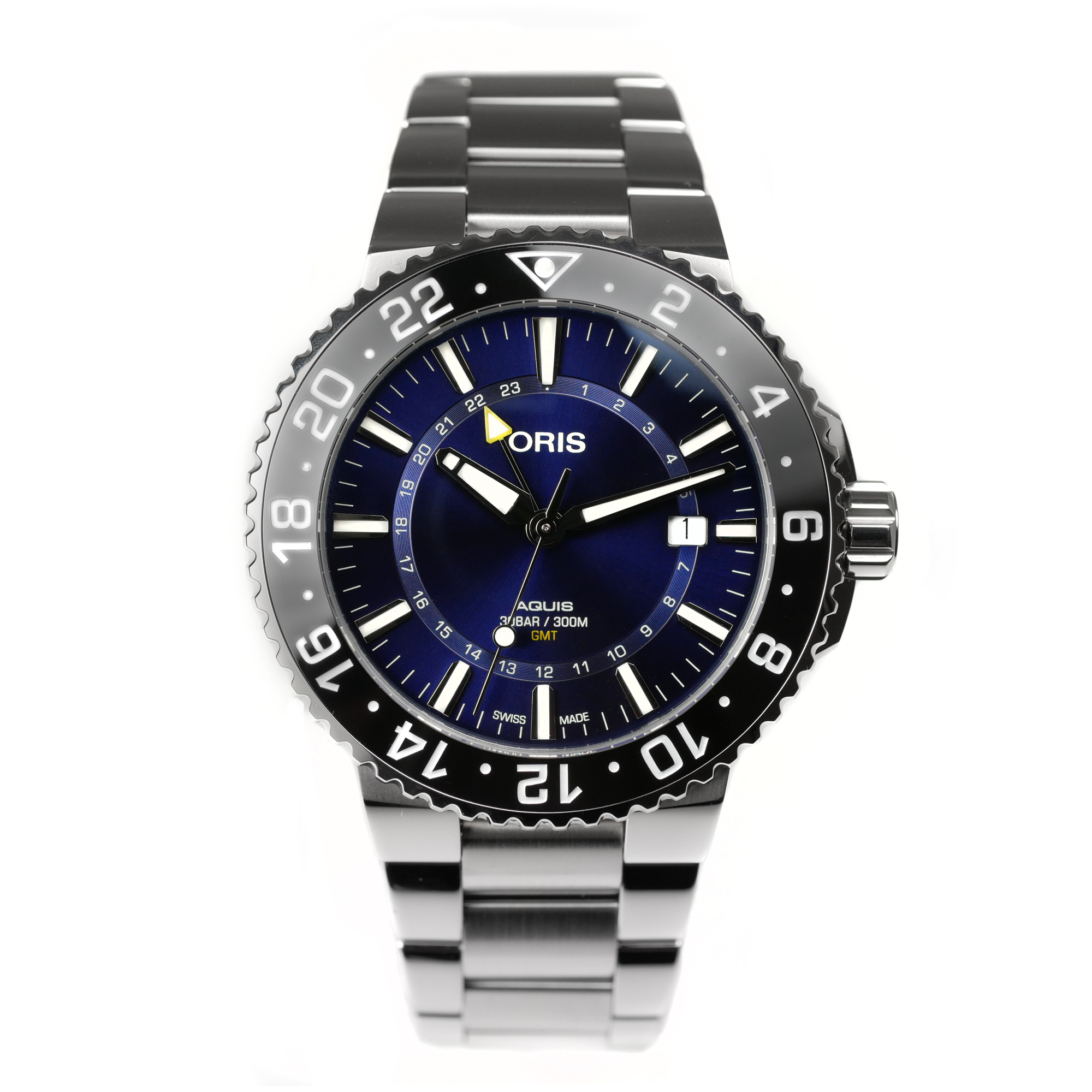 Oris Aquis GMT Date 43.50mm Blue Men's Stainless Steel Automatic Swiss Watch 01 798 7754 4185-Set RS